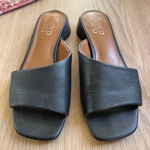 Franco Sarto Leslie Leather Block Heel Sandal BLACK LE Size 6 M Navy Blue